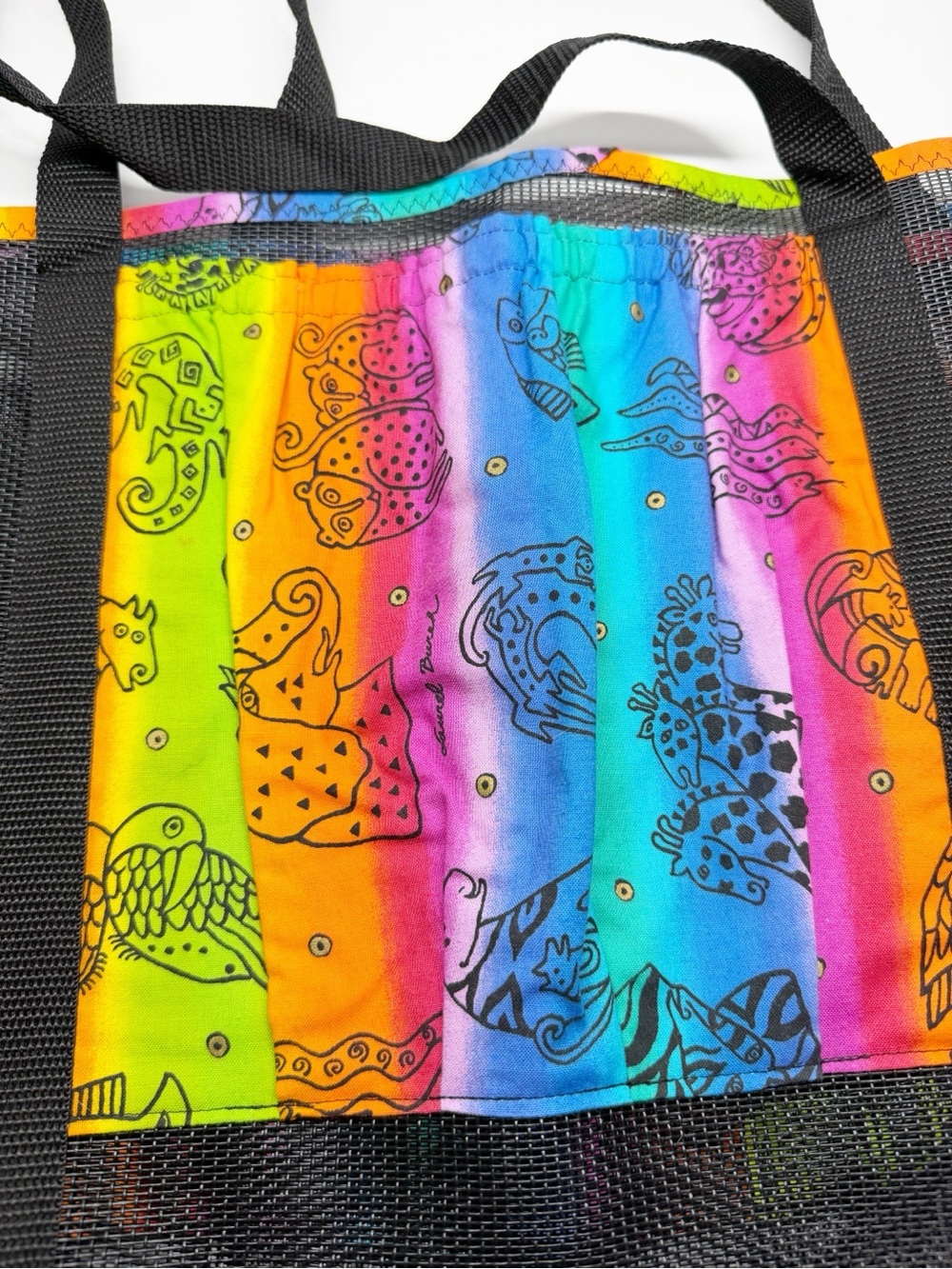 Laurel Burch Animal Print Rainbow Mesh Beach Tote Bag - Picture 5 of 7